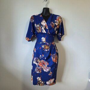 Floral blue dress with belt Closet London
